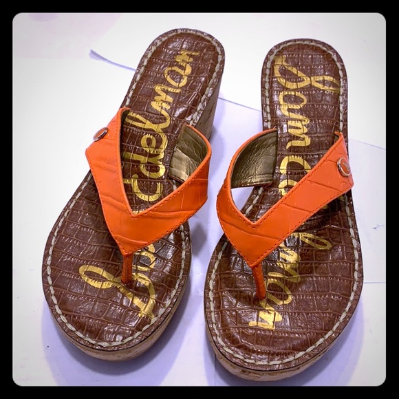 GentlyUsed Sam Edelman ROMY Orange Wedge. Size: 7M - Picture 3 of 8